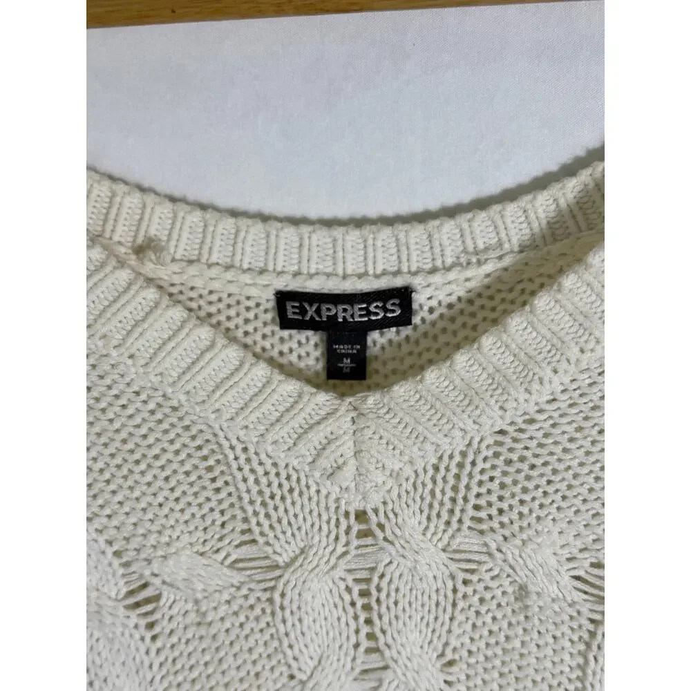 Express Cream Cable Knit Dolman Sleeve Sweater Women’s Medium Cozy Cotton Blend